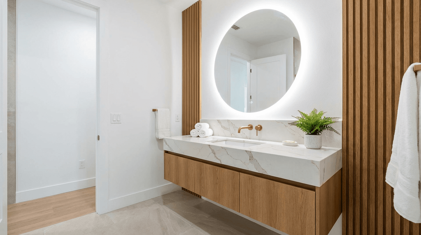 Calacatta Quartz Bathroom — Quartz Bathroom in Coral Springs by Boca Marble